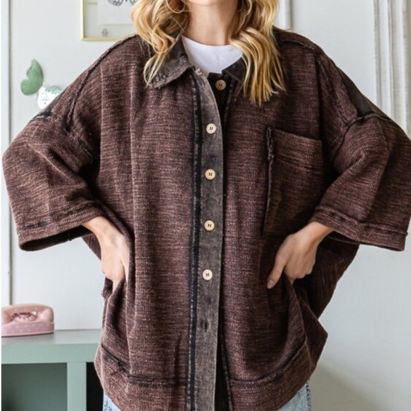 Oli & Hali Black Mixed Mineral Washed Short Sleeve Button Down Shirt Jacket - Picture 5 of 13